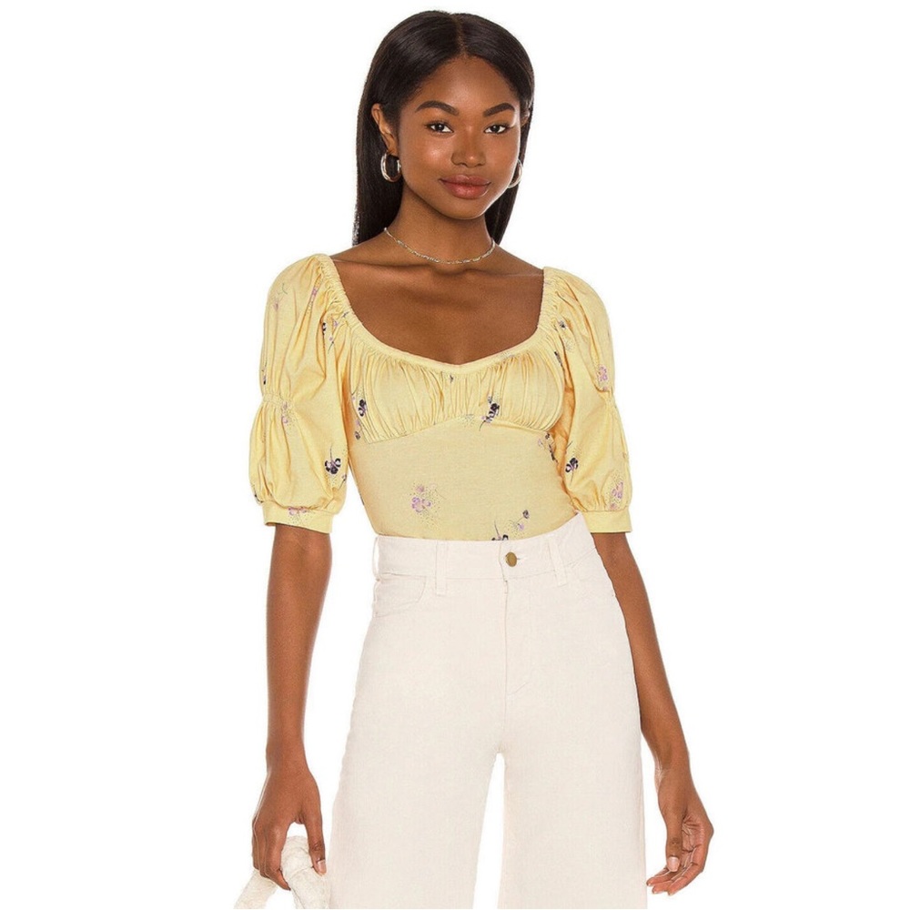 FREE PEOPLE INTIMATELY pastel yellow Play Date puff sleeve bodysuit XS